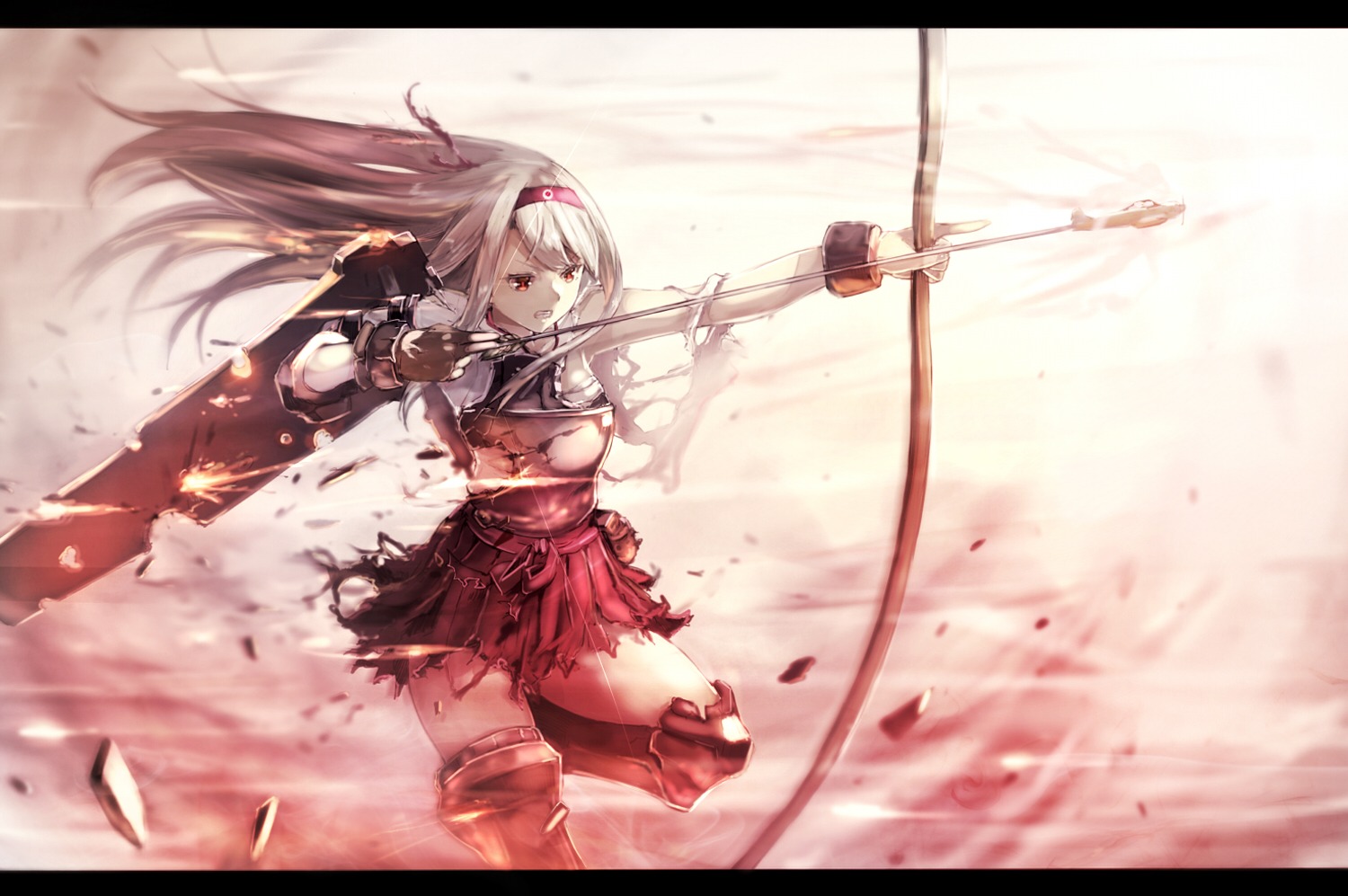 kantai_collection, shoukaku_(kancolle), sumisu_(mondo), thighhighs, torn_clothes, weapon