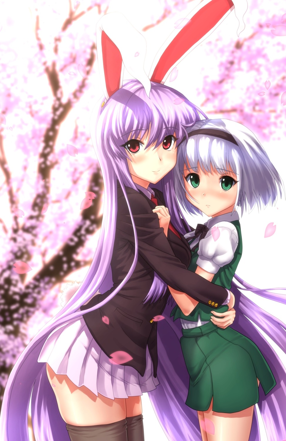 animal_ears, bunny_ears, kezune, konpaku_youmu, reisen_udongein_inaba, thighhighs, touhou, yuri