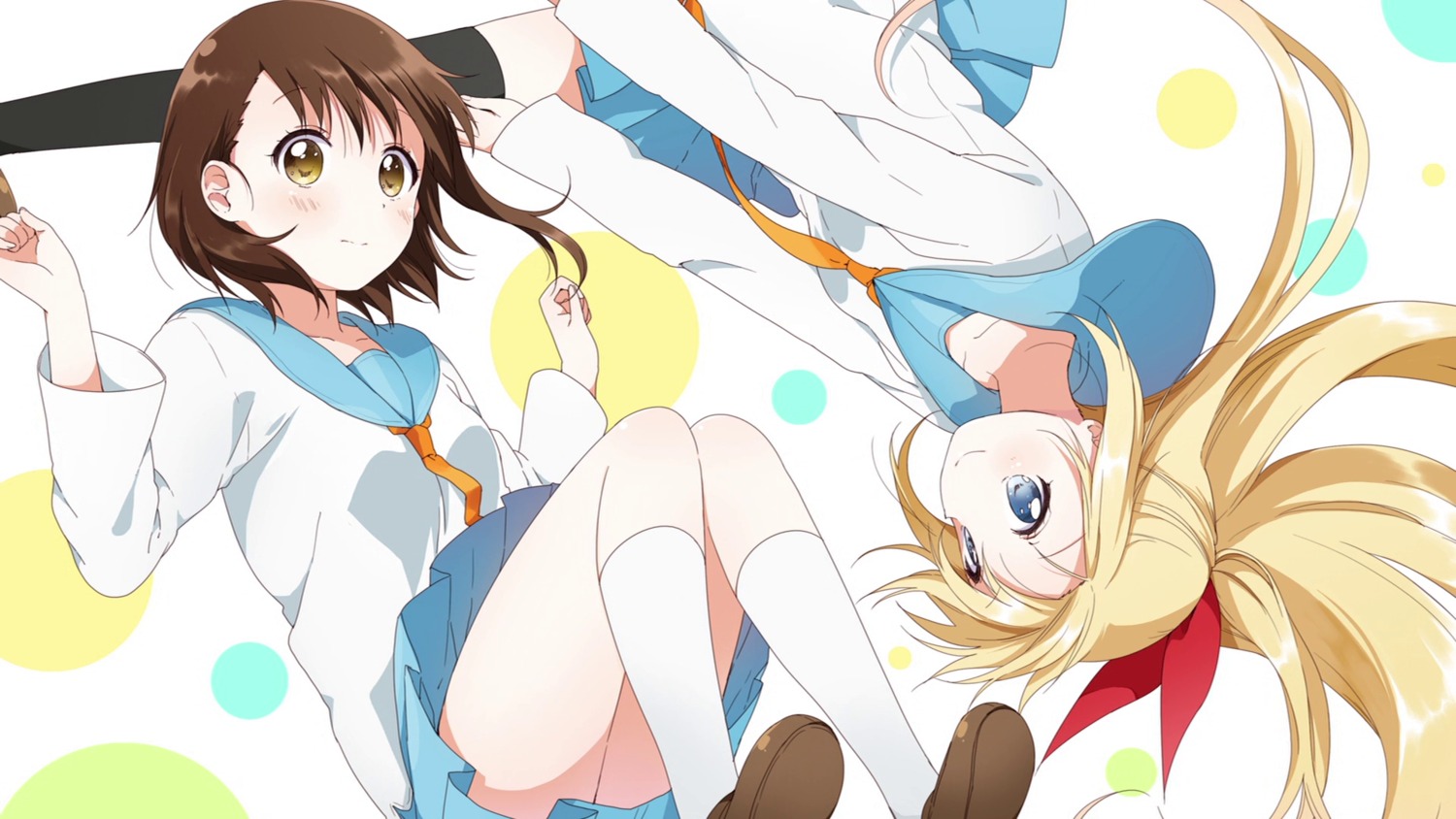 kirisaki_chitoge, namori, nisekoi, onodera_kosaki, seifuku, thighhighs, wallpaper