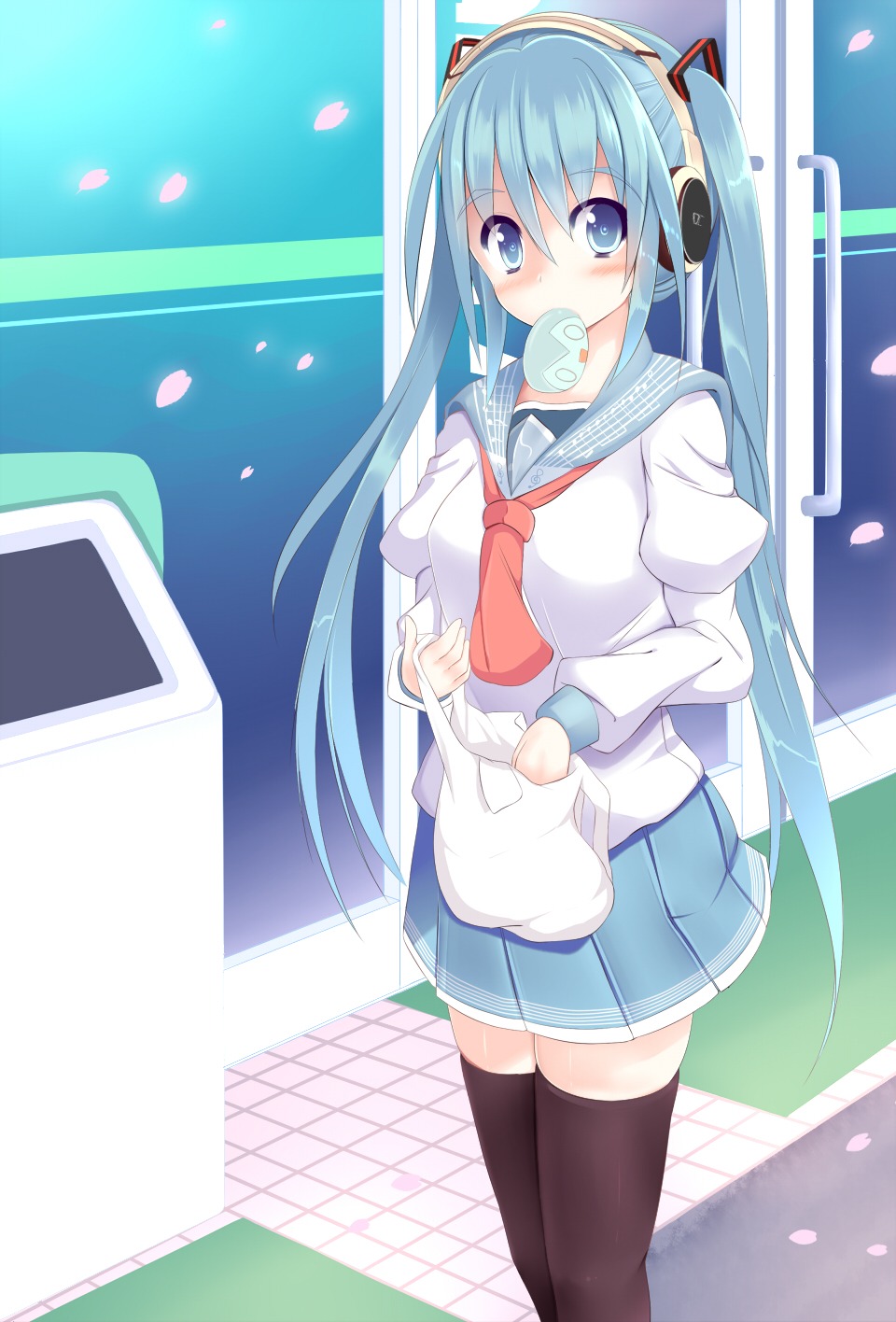 atuuy, hatsune_miku, headphones, thighhighs, vocaloid