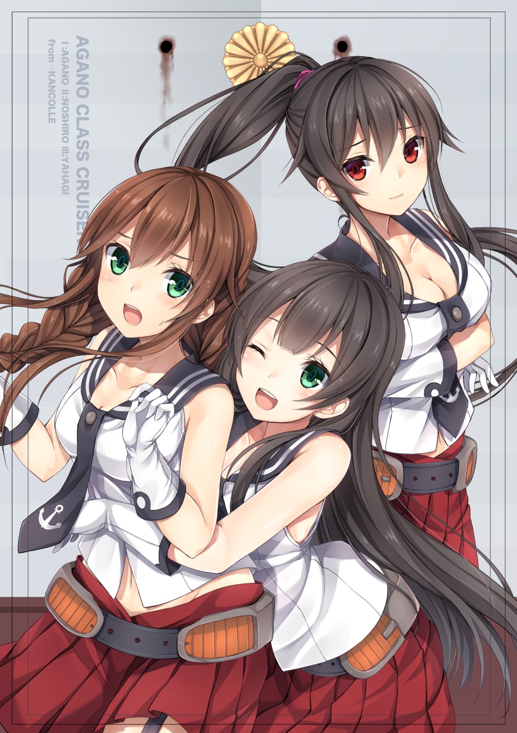 agano_(kancolle), cleavage, kagura_yuu, kantai_collection, noshiro_(kancolle), yahagi_(kancolle)