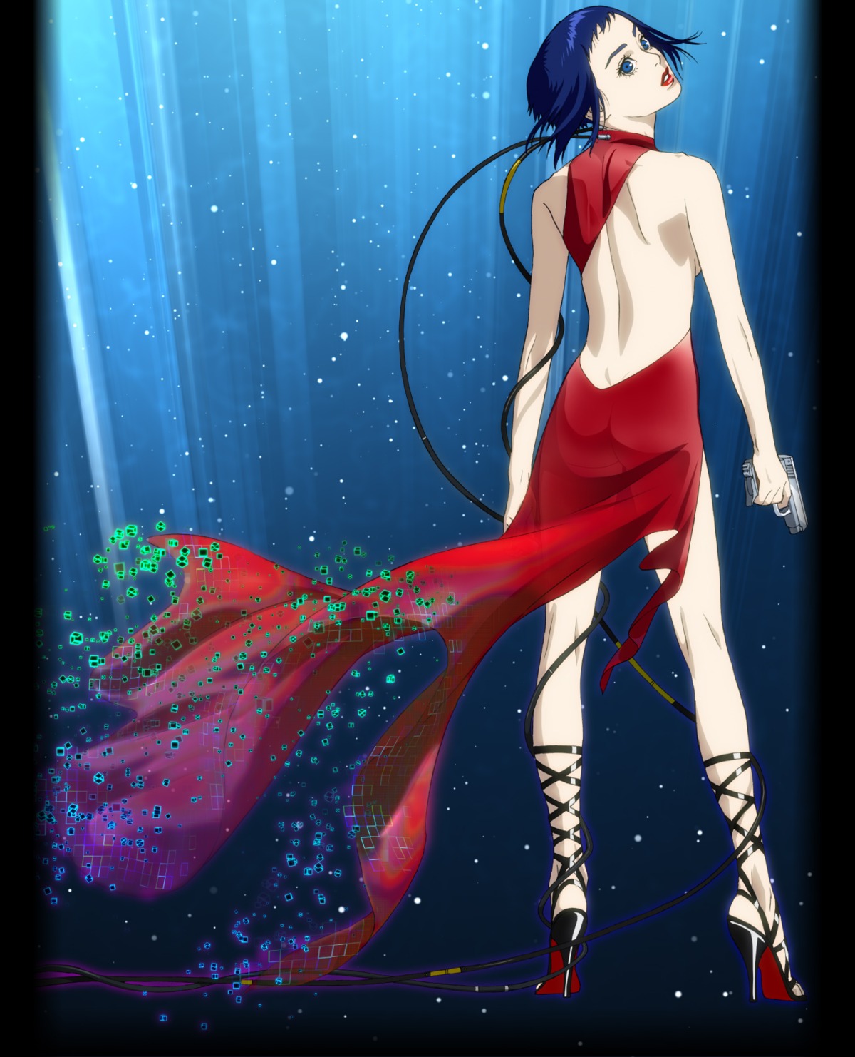 dress, ghost_in_the_shell, gun, heels, kise_kazuchika, kusanagi_motoko