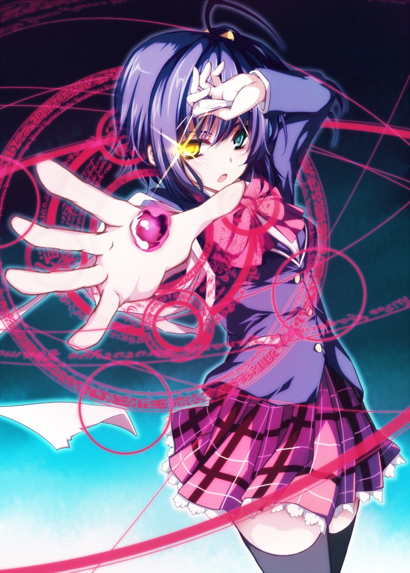 chuunibyou_demo_koi_ga_shitai!, heterochromia, seifuku, takanashi_rikka, thighhighs, yukifuri