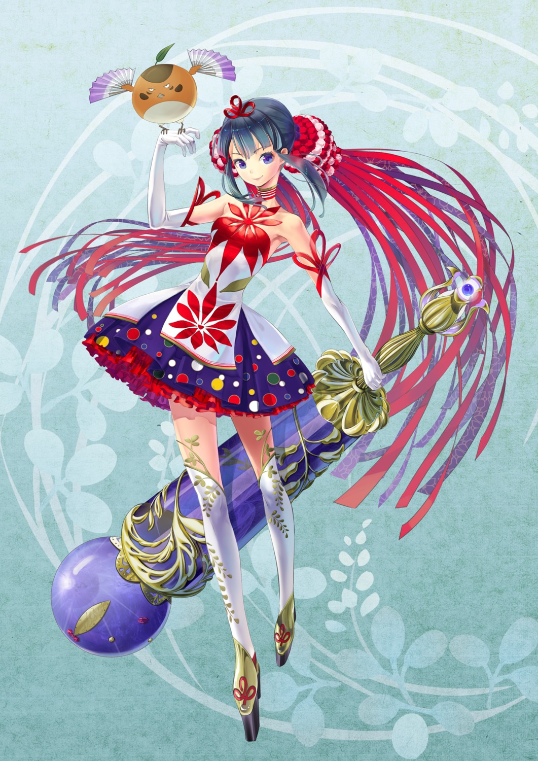 aoba_naruko, kaekae, mahou_shoujo_taisen, takesuzume_(mahou_shoujo_taisen), thighhighs, weapon