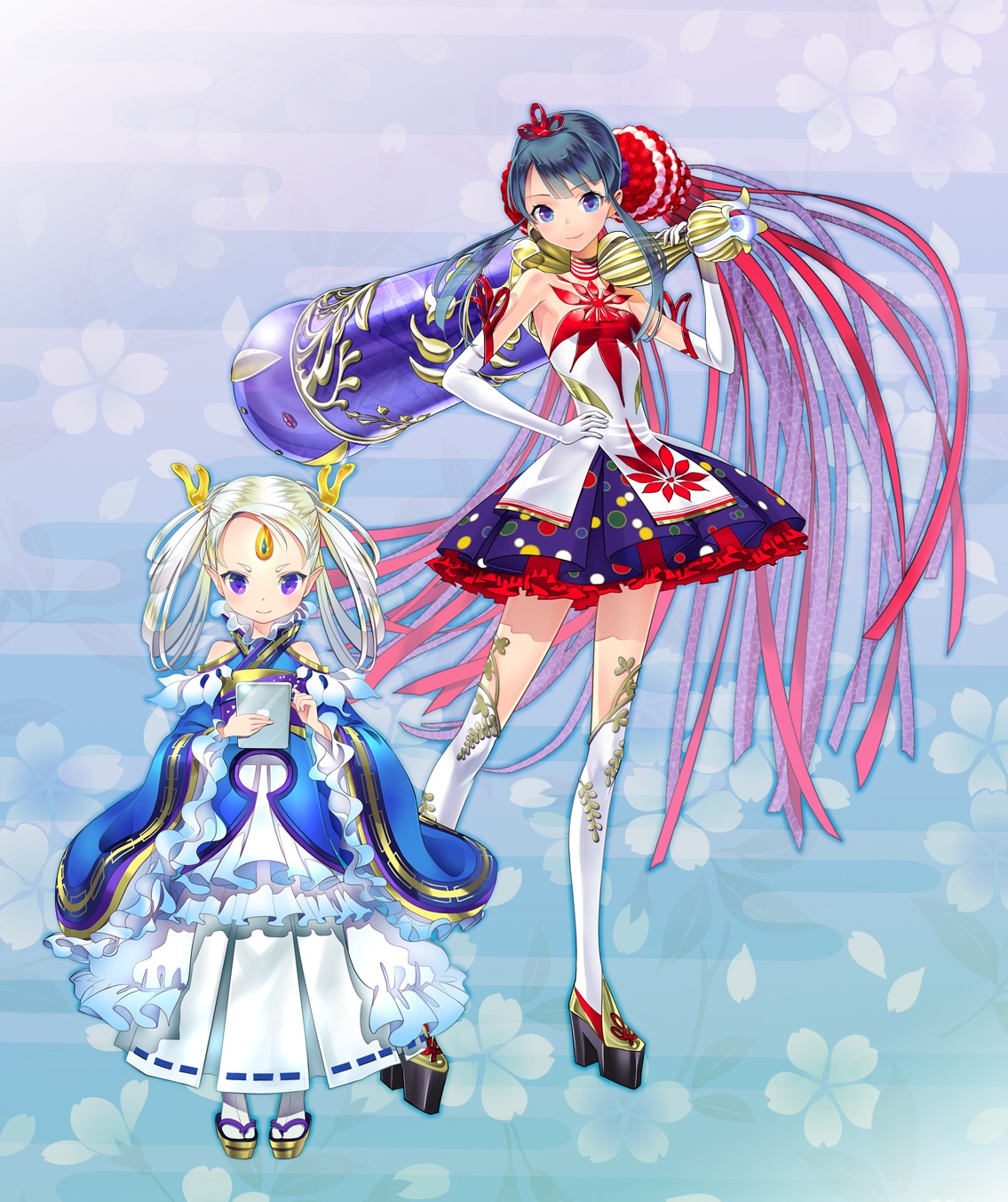 aoba_naruko, kaekae, mahou_shoujo_taisen, pointy_ears, thighhighs, weapon