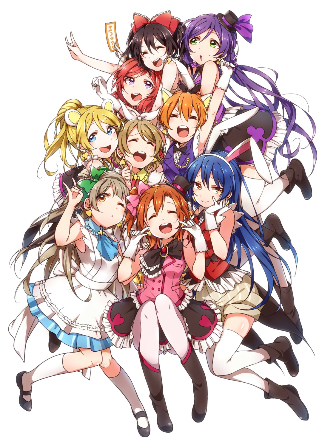 animal_ears, ayase_eli, bunny_ears, hoshizora_rin, hotechige, koizumi_hanayo, kousaka_honoka, love_live!, love_live!_(series), minami_kotori, nekomimi, nishikino_maki, sonoda_umi, thighhighs, toujou_nozomi, yazawa_nico