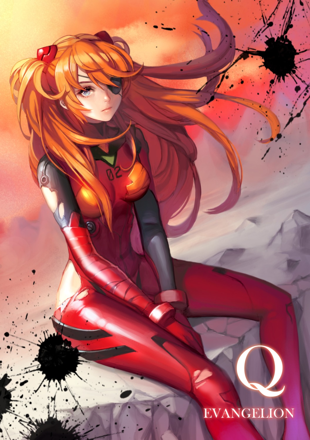 ask_(dreaming_cat), bodysuit, eyepatch, neon_genesis_evangelion, souryuu_asuka_langley, torn_clothes