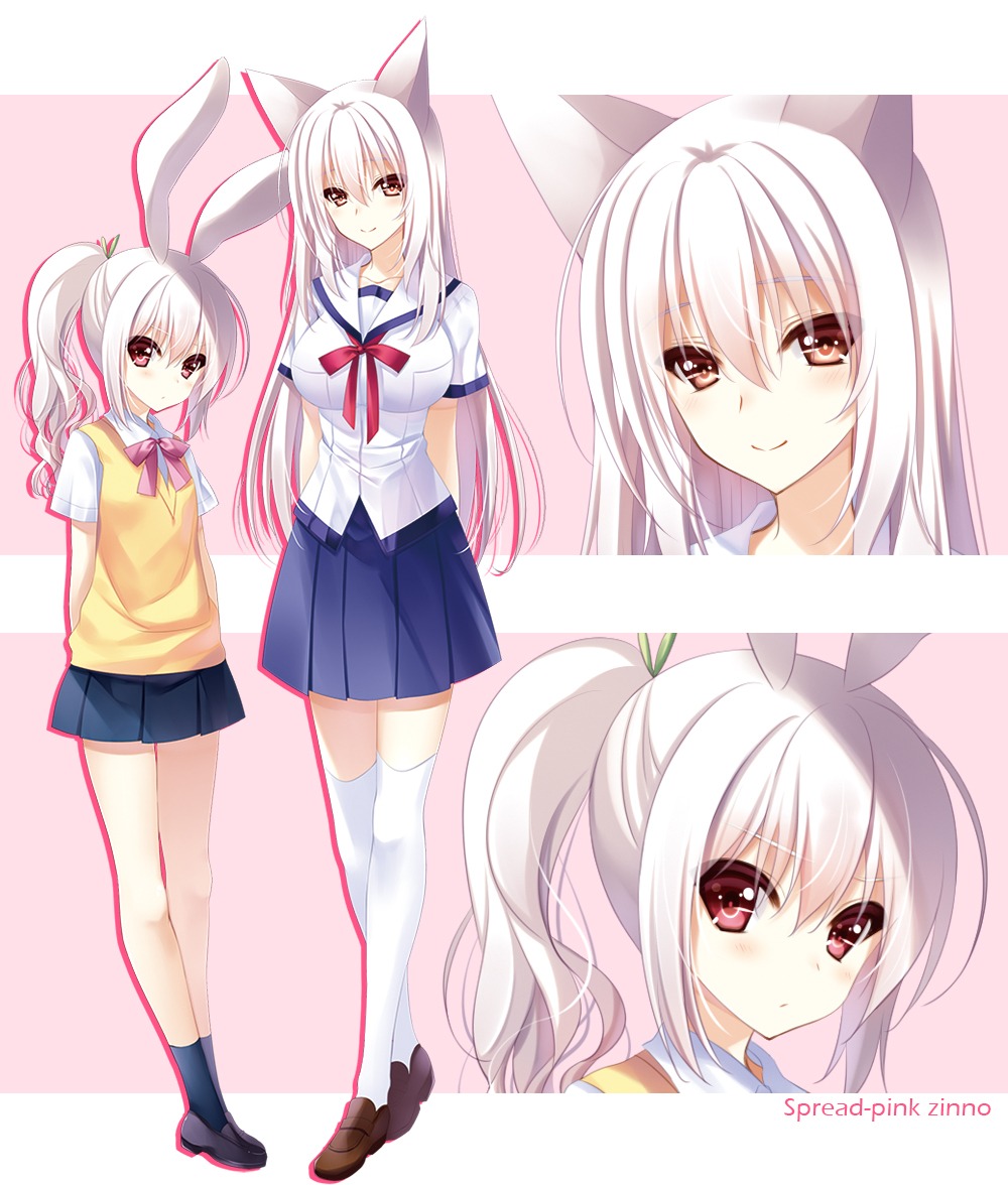 animal_ears, bunny_ears, seifuku, spread_pink, thighhighs, zinno