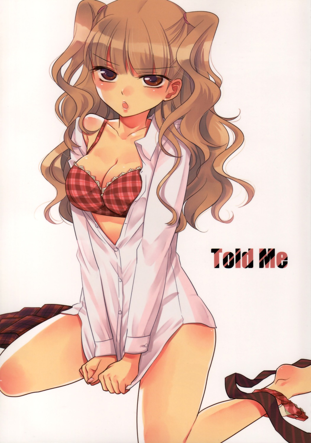 binding_discoloration, bra, cleavage, guracche_guracche, minase_ruruu, open_shirt, panty_pull