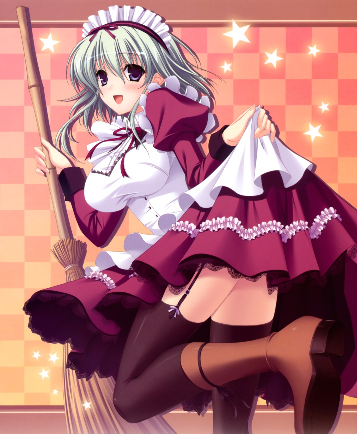 angelina_nanatsu_sewell, komori_kei, maid, mashiroiro_symphony, skirt_lift, stockings, thighhighs