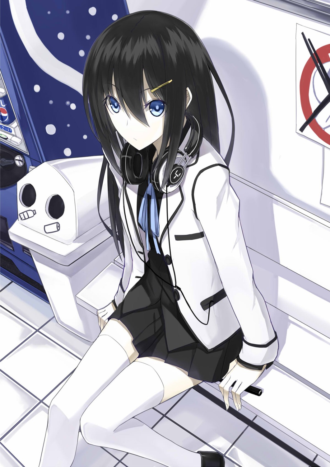 headphones, kauto, seifuku, thighhighs
