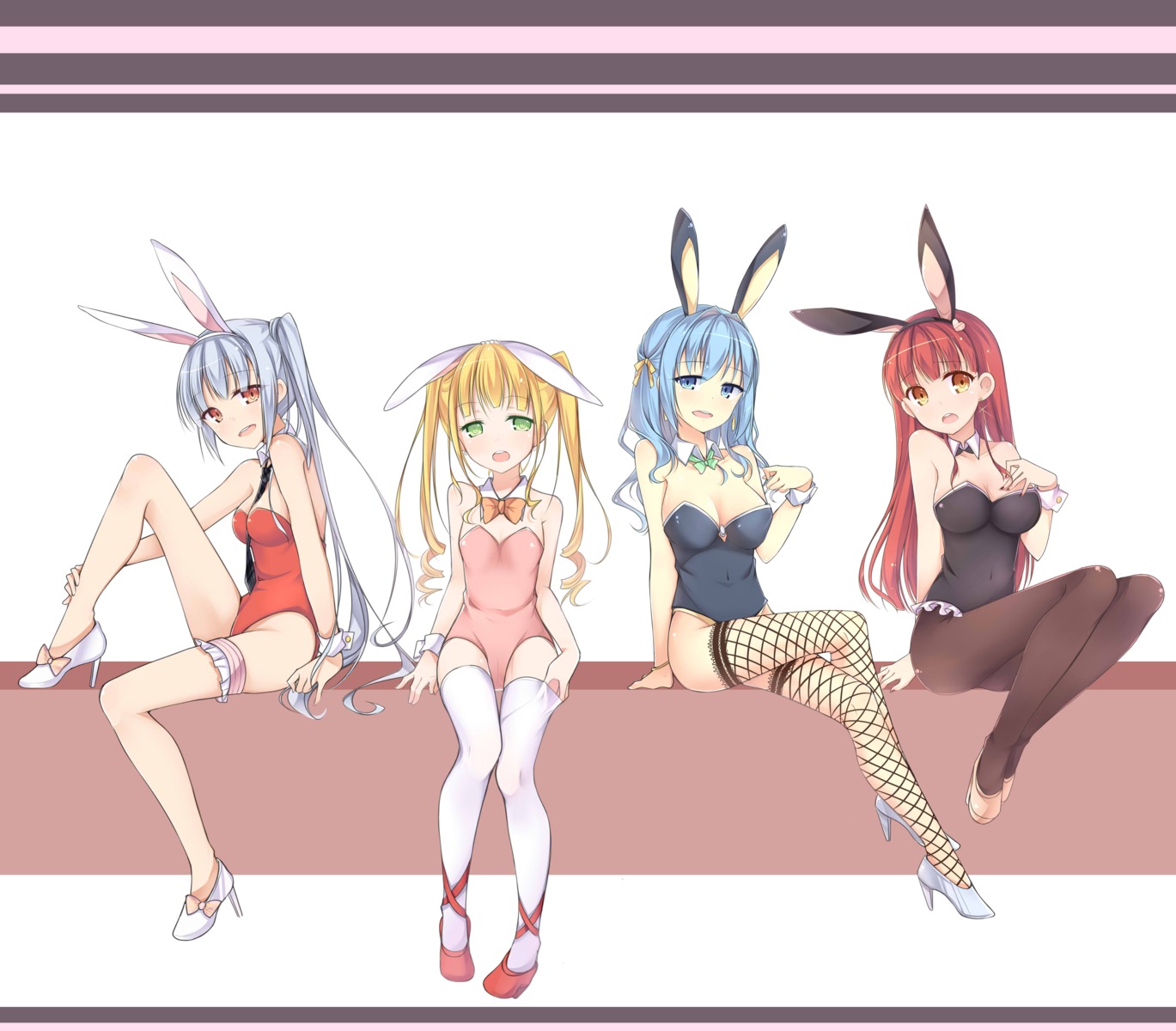 animal_ears, bunny_ears, cleavage, luky, pantyhose, thighhighs