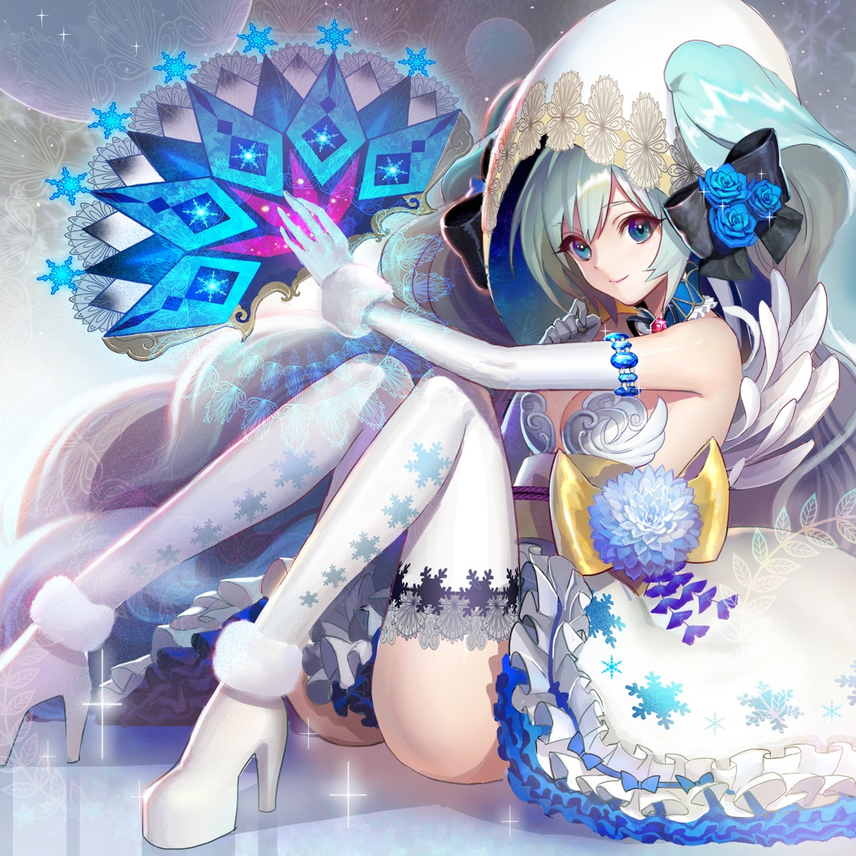 ayakashi_hyakkiyakou, cleavage, dress, teffish, thighhighs