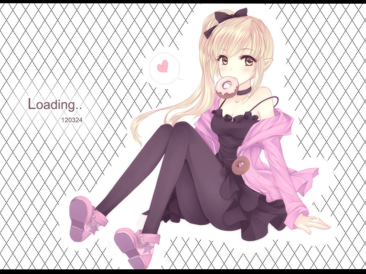 bakemonogatari, dress, loading.., monogatari_(series), oshino_shinobu, pantyhose, wallpaper