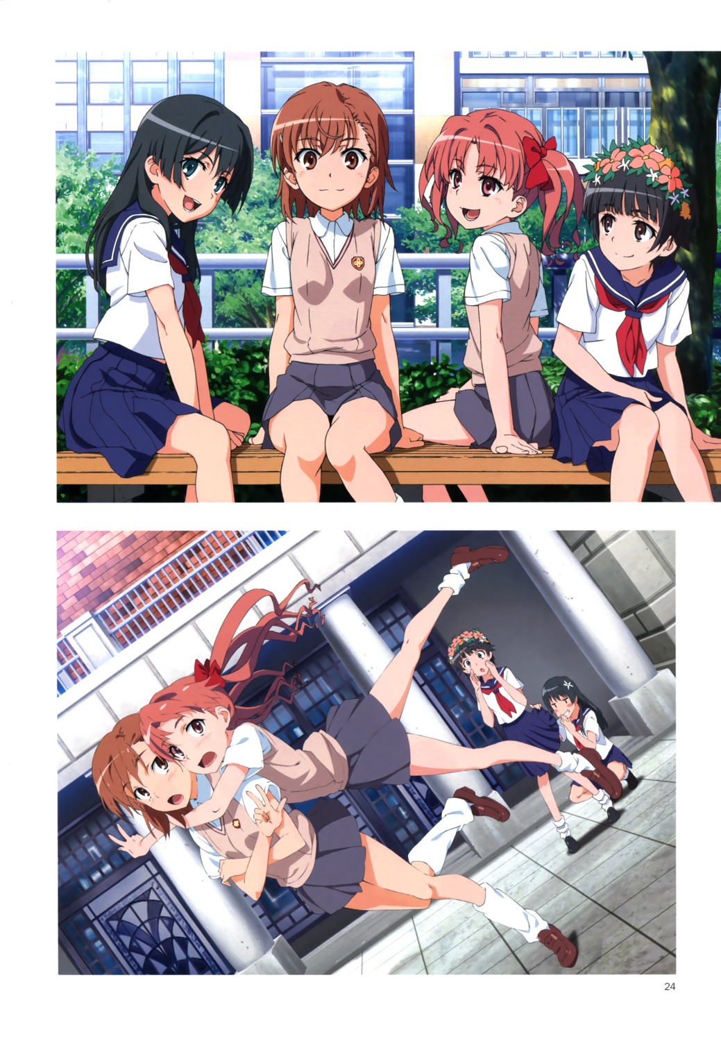 misaka_mikoto, obuchi_yousuke, saten_ruiko, satou_takamitsu, seifuku, shirai_kuroko, skirt_lift, toaru_kagaku_no_railgun