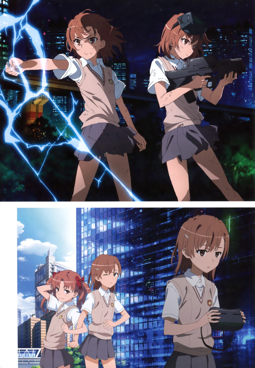 gun, misaka_imouto, misaka_mikoto, seifuku, shirai_kuroko, toaru_kagaku_no_railgun, toaru_majutsu_no_index