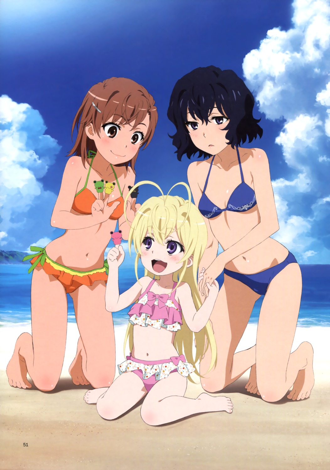 bikini, febrie, feet, misaka_mikoto, nunotaba_shinobu, swimsuits, tanaka_yuuichi, toaru_kagaku_no_railgun, toaru_majutsu_no_index