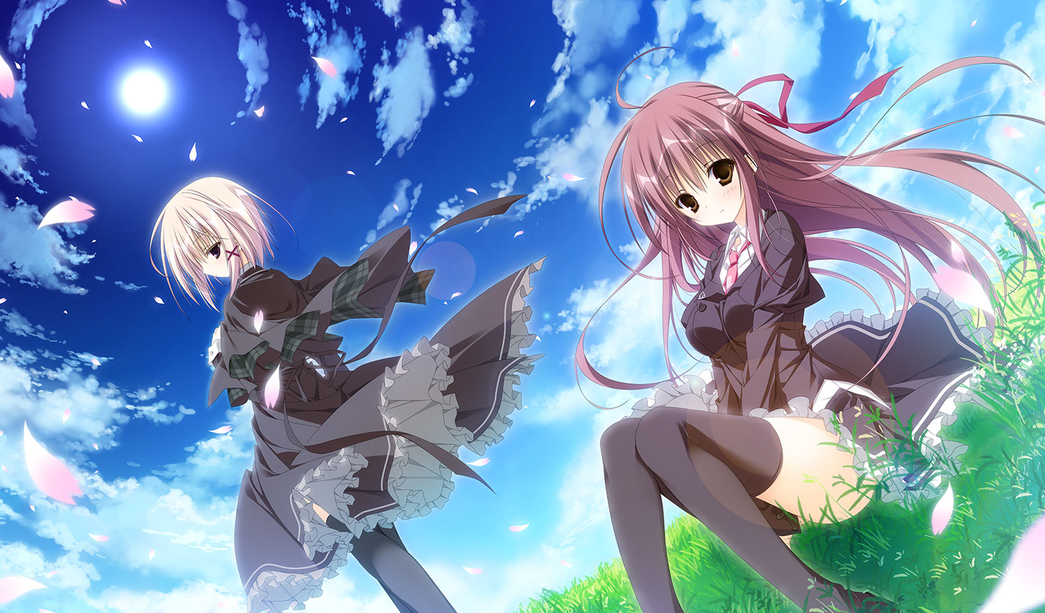 inugami_kira, makura, misakura_rin, natsume_shizuku, sakura_no, sakura_no_uta, seifuku, thighhighs