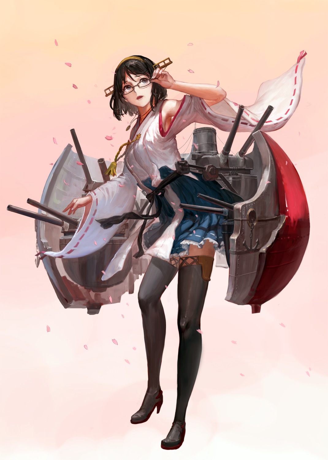 kantai_collection, kirishima_(kancolle), megane, miko, nanairono_kaigashi, thighhighs