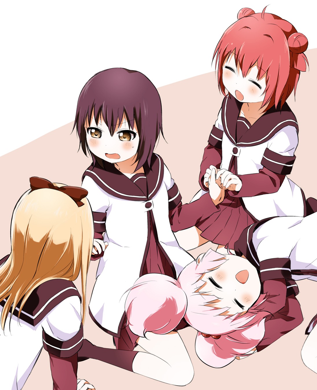 akaza_akari, baka_neko, funami_yui, seifuku, toshinou_kyouko, yoshikawa_chinatsu, yuru_yuri