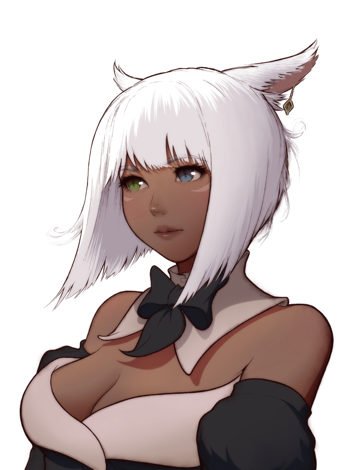animal_ears, cleavage, final_fantasy, final_fantasy_xiv, heterochromia, hy136, nekomimi