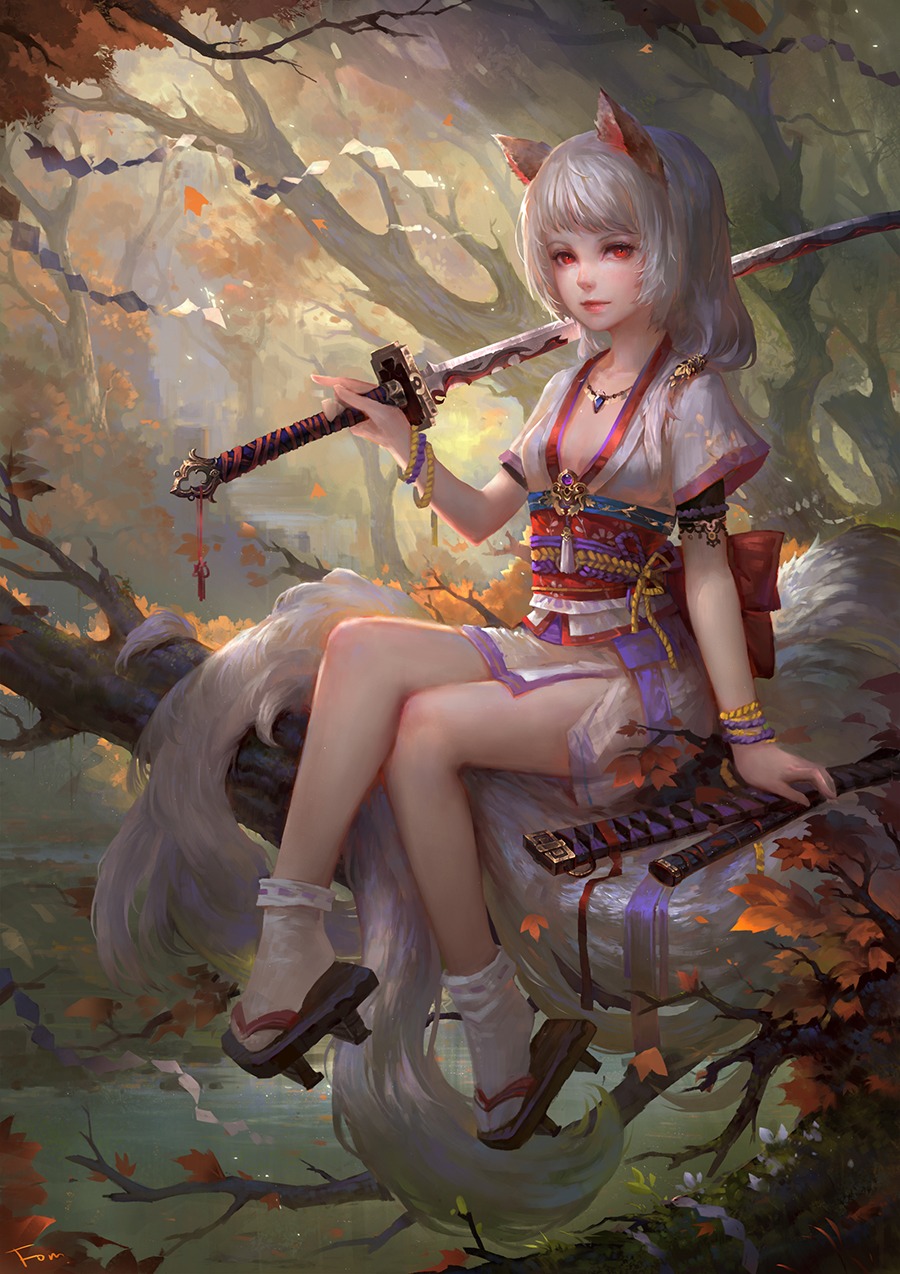 animal_ears, fom, japanese_clothes, sword