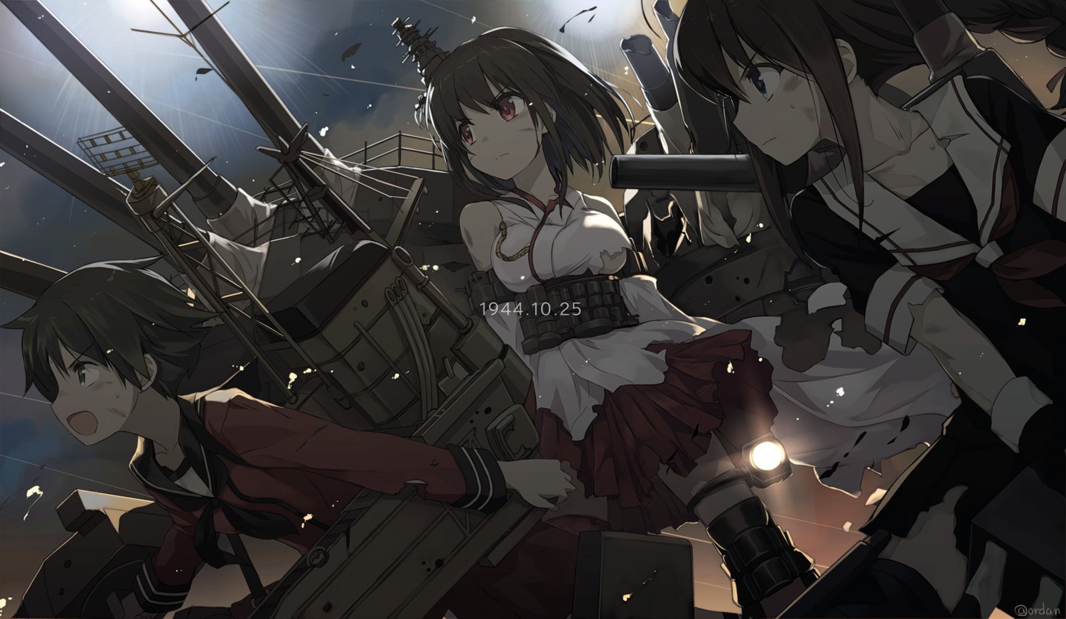 kantai_collection, miko, mogami_(kancolle), ordan, shigure_(kancolle), thighhighs, torn_clothes, yamashiro_(kancolle)