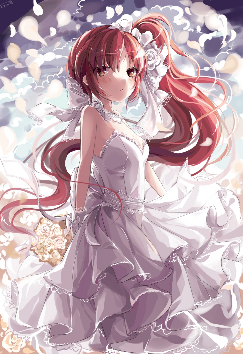 dress, mahou_shoujo_madoka_magica, sakura_kyouko, sumi_mi, wedding_dress