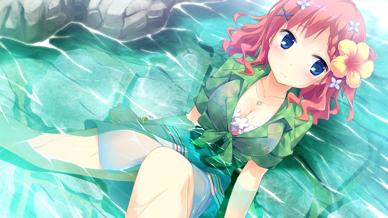 cleavage, game_cg, koisuru_natsu_no_last_resort, maki_shiori, mottsun, pulltop_latte, see_through, wet_clothes