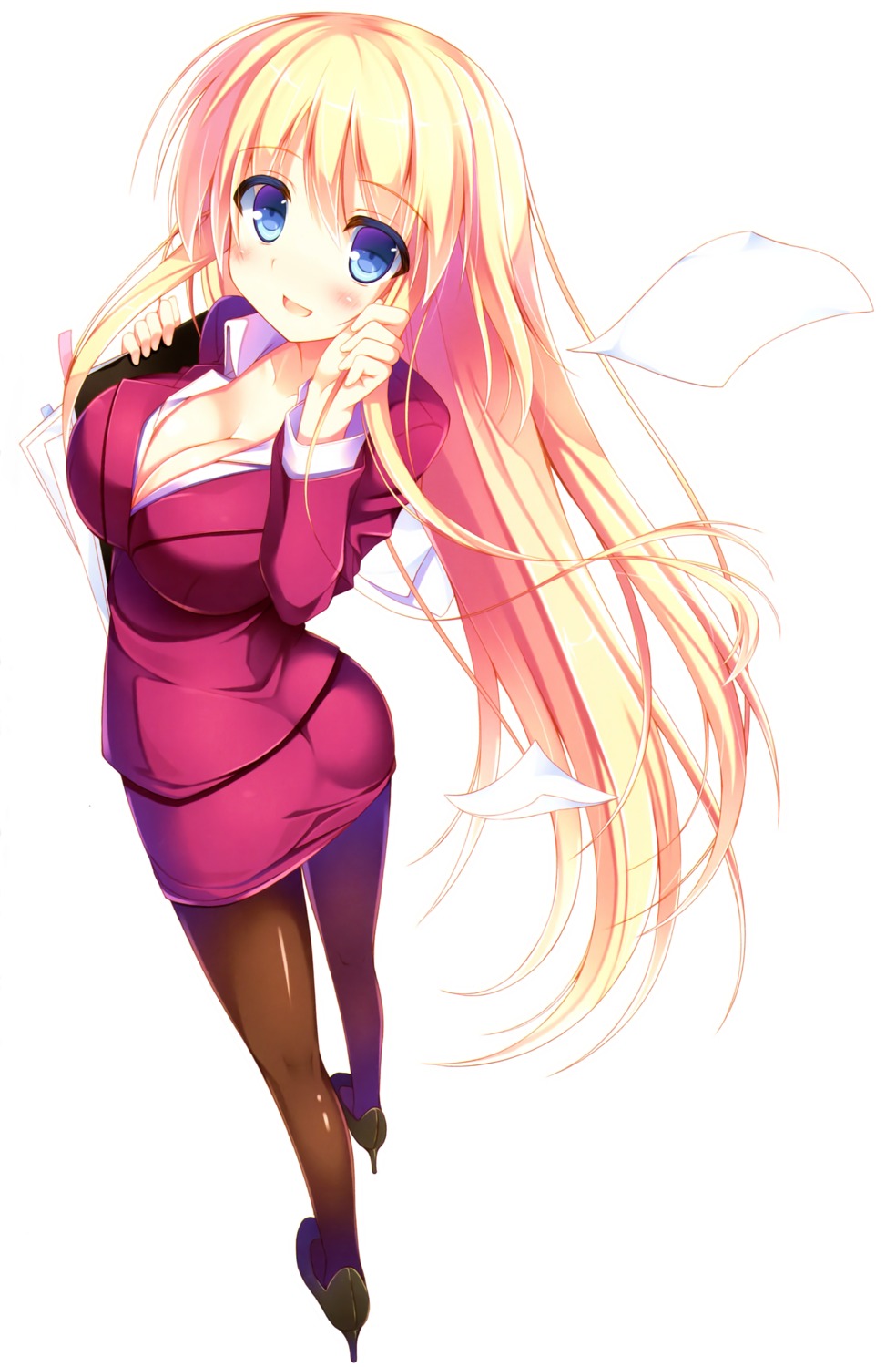 business_suit, cleavage, nozomi_tsubame, pantyhose, uchi_no_isourou_ga_sekai_wo_shouakushiteiru