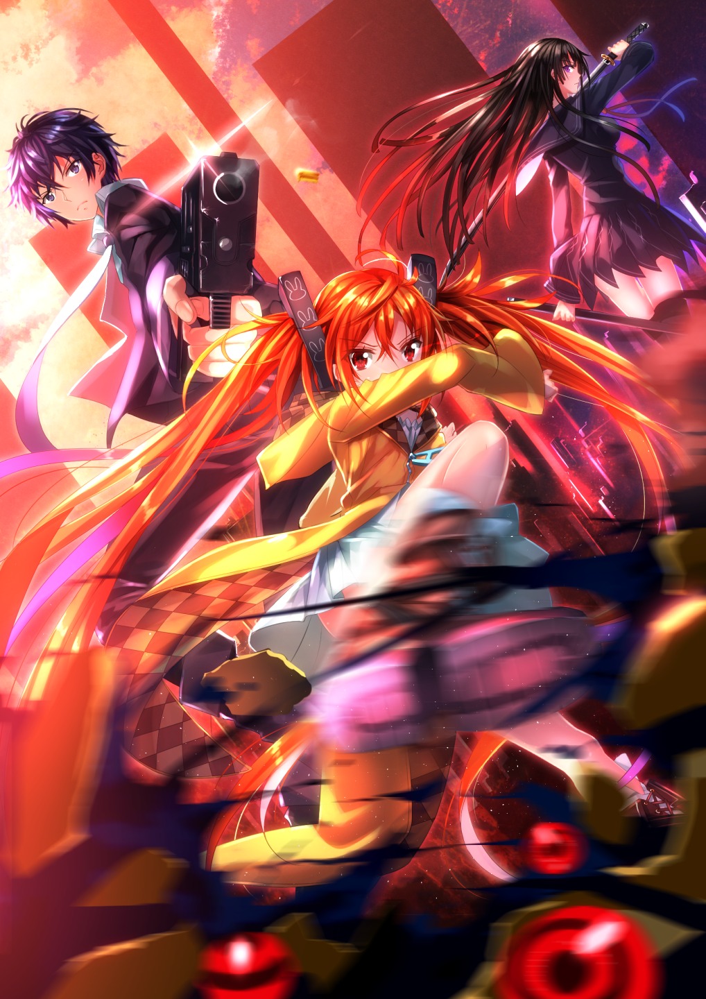 aihara_enju, black_bullet, gun, satomi_rentarou, seifuku, sword, swordsouls, tendou_kisara