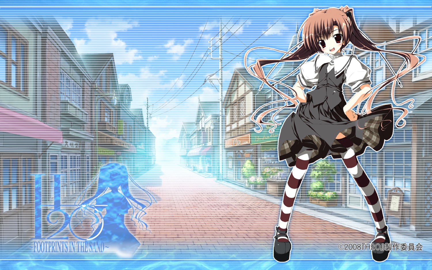 h2o_~footprints_in_the_sand~, kagome, makura, seifuku, skirt_lift, tabata_yui, thighhighs, wallpaper