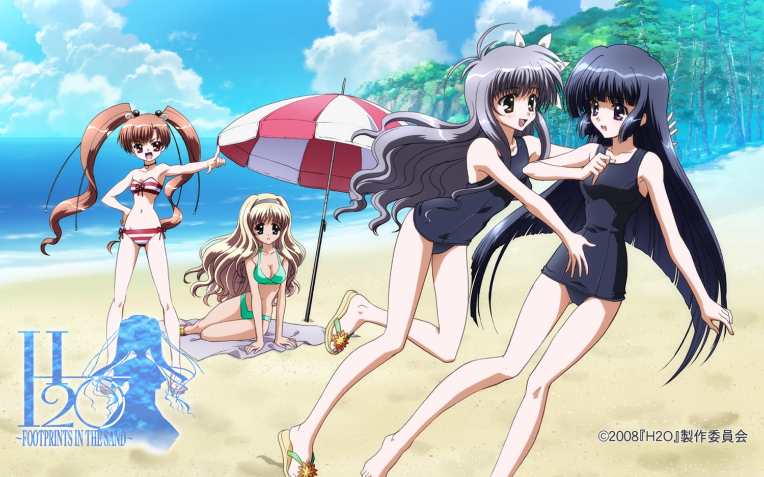 bikini, cleavage, h2o_~footprints_in_the_sand~, kagura_hinata, kohinata_hayami, oonishi_takako, school_swimsuit, swimsuits
