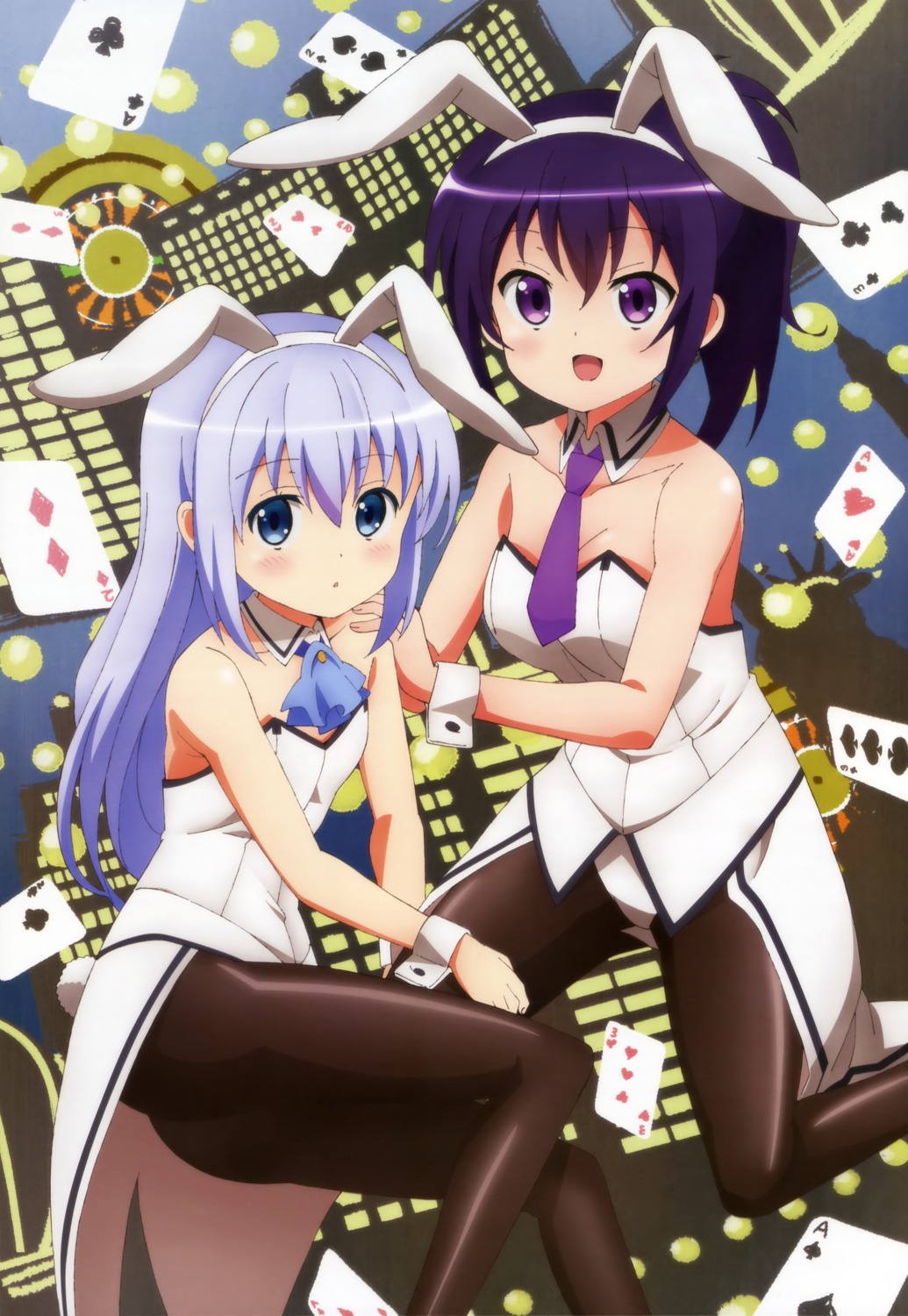 animal_ears, bunny_ears, bunny_girl, cleavage, gochuumon_wa_usagi_desu_ka?, ikeda_yuu, kafuu_chino, pantyhose, tedeza_rize