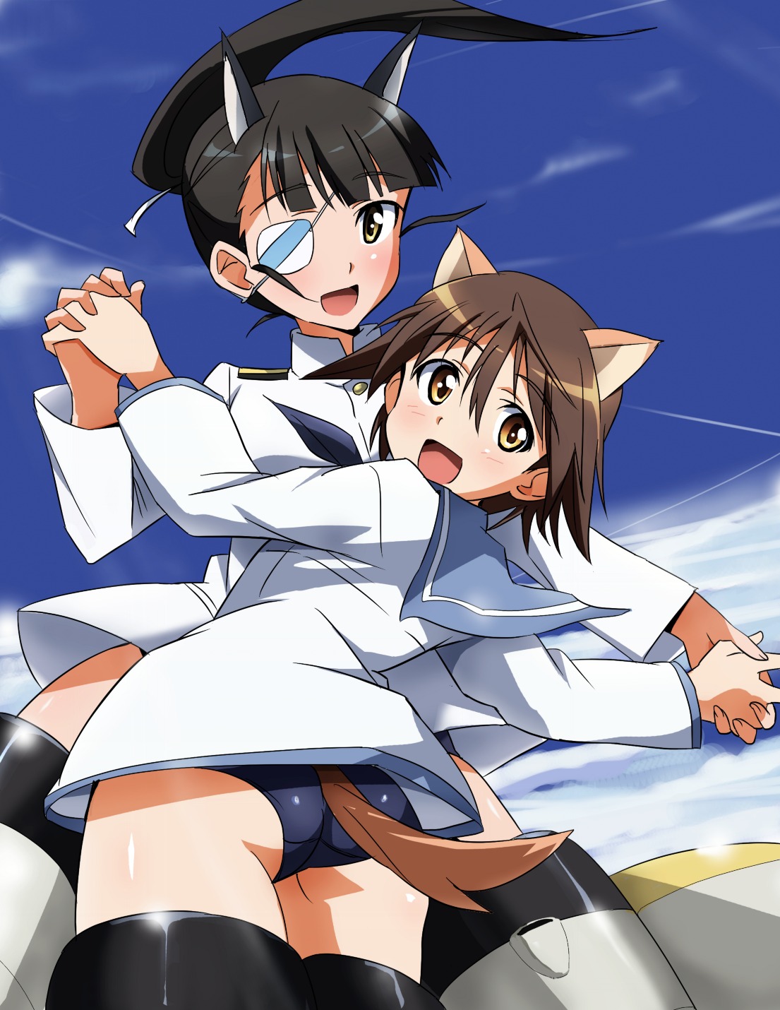 animal_ears, ass, eyepatch, miyafuji_yoshika, sakamoto_mio, strike_witches, tail, yumekaranigeruna