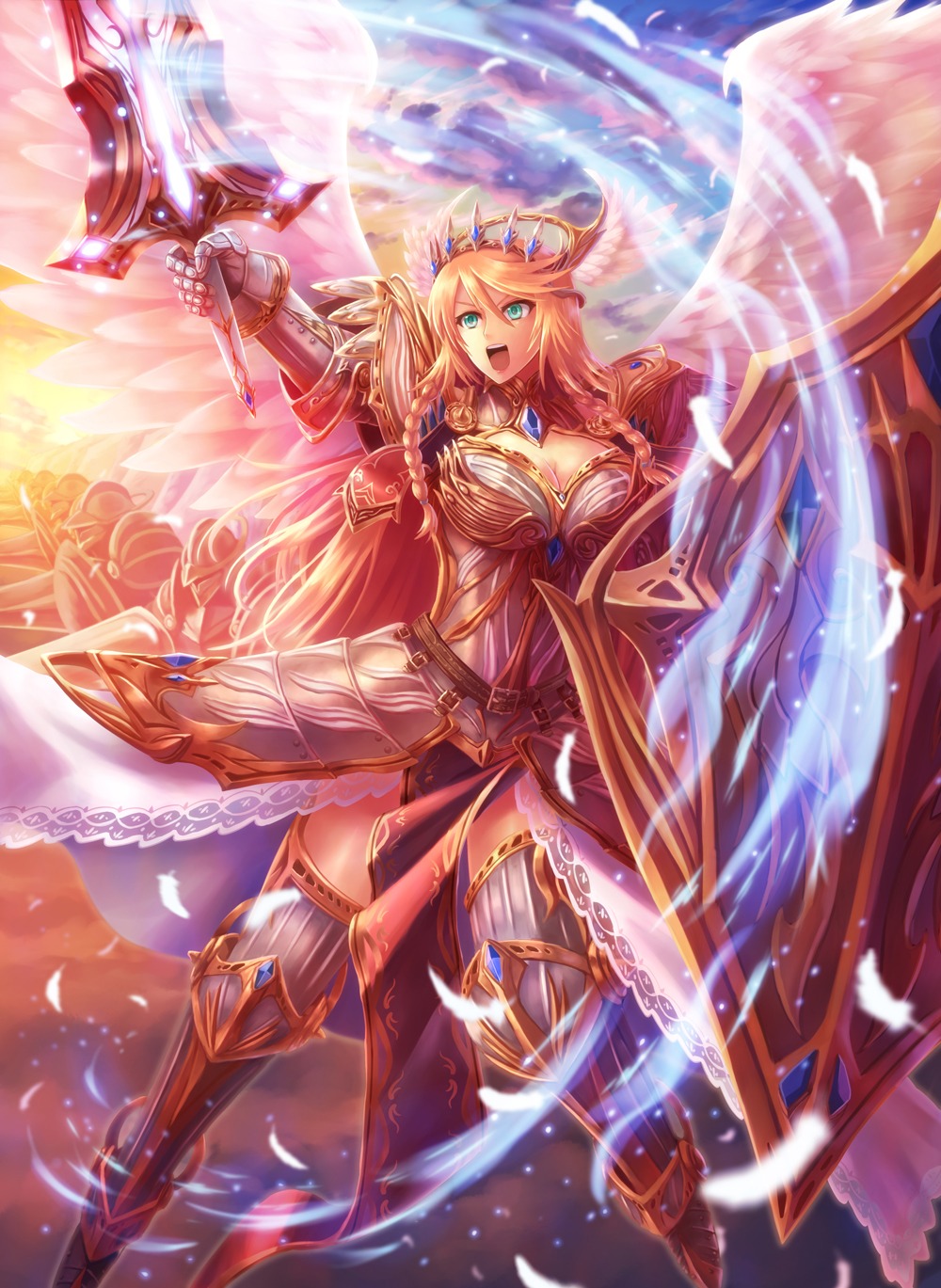 armor, shingo_(picturepuzzle), sword, thighhighs, wings