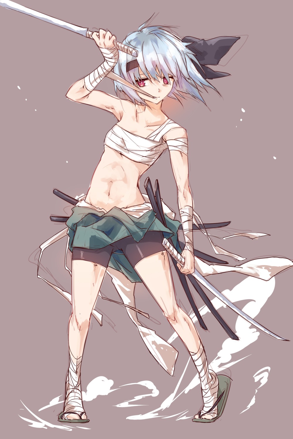 ayakashi_(artist), bandages, bike_shorts, konpaku_youmu, sarashi, sword, touhou