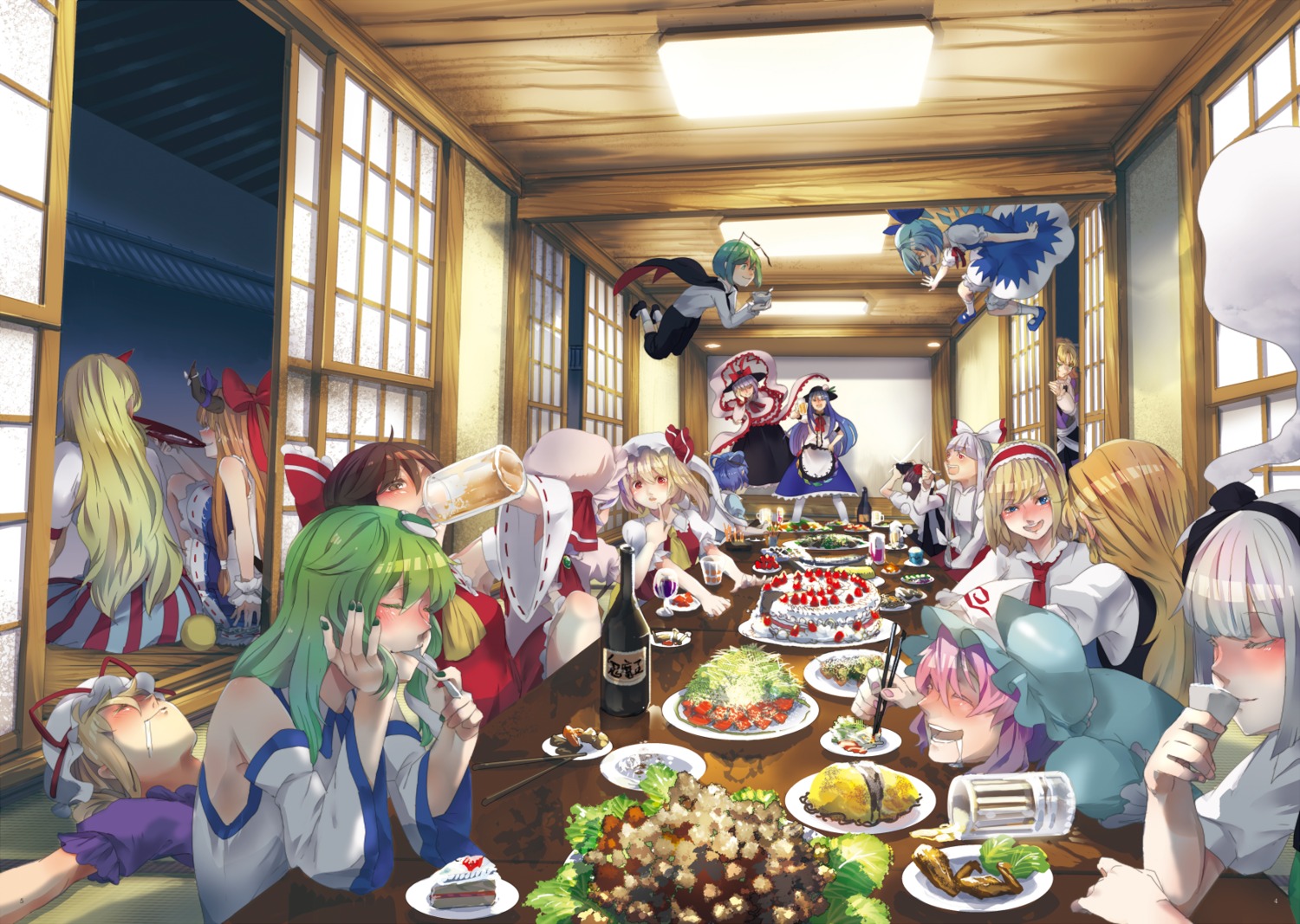 alice_margatroid, cirno, flandre_scarlet, fujiwara_no_mokou, hakurei_reimu, hinanawi_tenshi, hoshiguma_yuugi, ibuki_suika