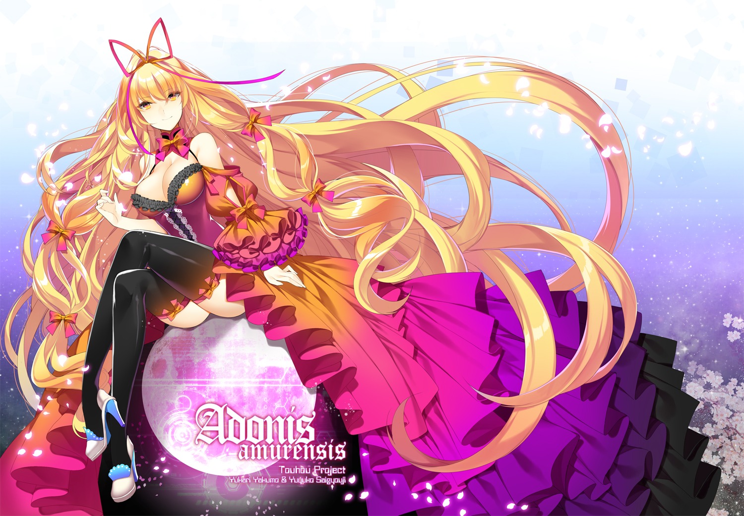 cleavage, dress, heels, jeminl, thighhighs, touhou, yakumo_yukari