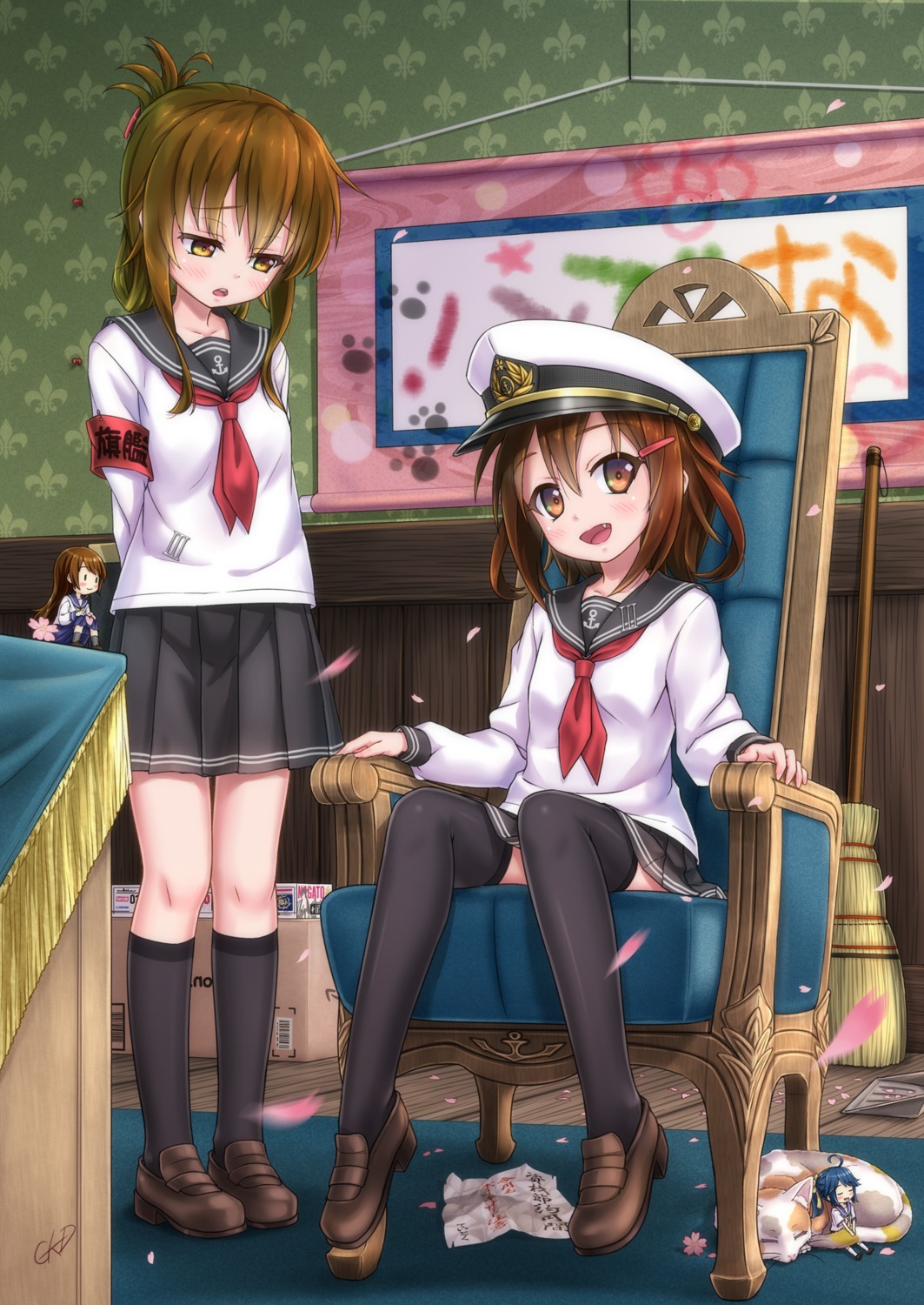 gotou_hisashi, ikazuchi_(kancolle), inazuma_(kancolle), kantai_collection, seifuku, thighhighs