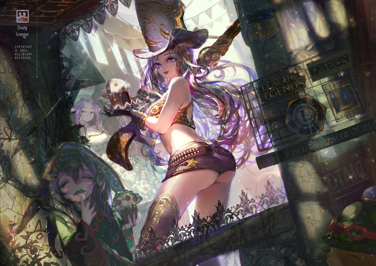 ass, caitlyn, gun, league_of_legends, lulu_(league_of_legends), morgana, proopra, teemo, thighhighs