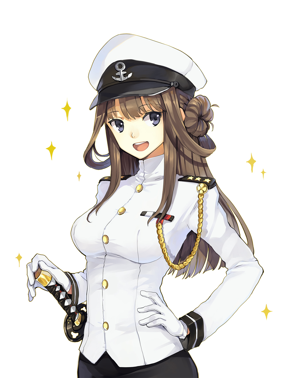 hao_(patinnko), kantai_collection, kongou_(kancolle), sword, uniform