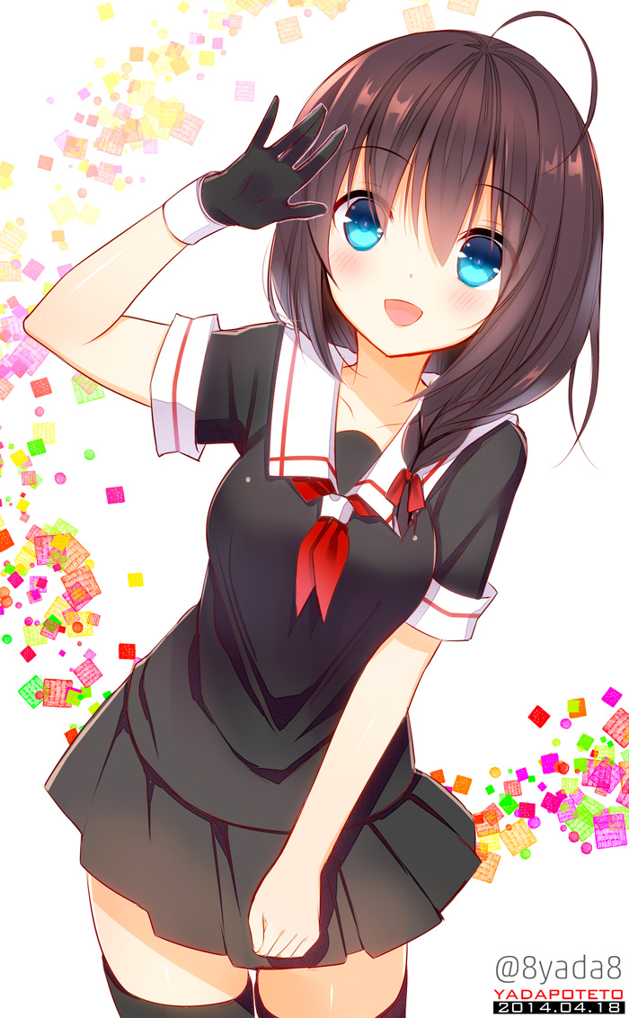 kantai_collection, seifuku, shigure_(kancolle), thighhighs, yada_potato, yadapot