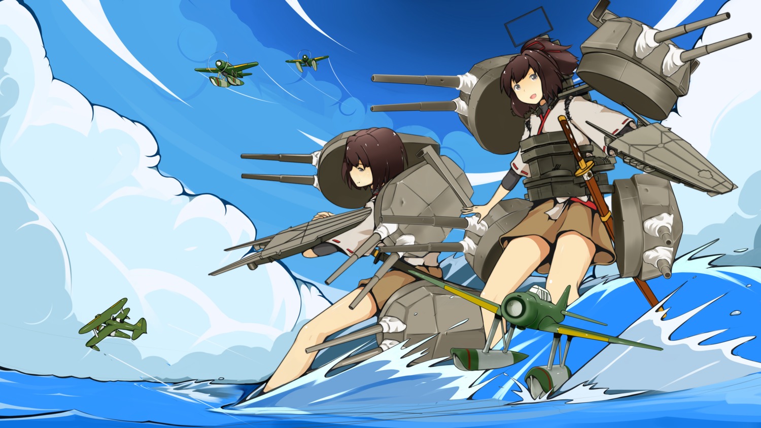 cowinsky, hyuuga_(kancolle), ise_(kancolle), japanese_clothes, kantai_collection, sword