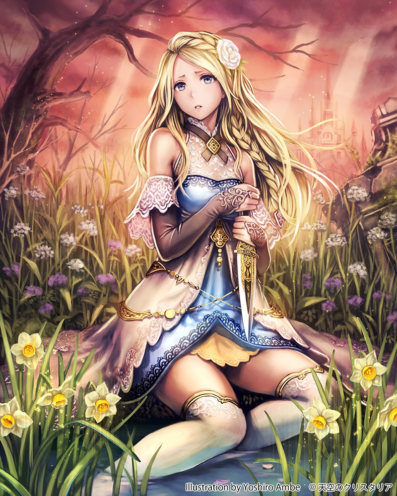 ambe_yoshiro, tenkuu_no_crystalia, thighhighs, weapon