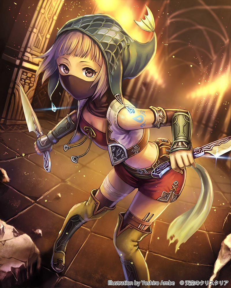 ambe_yoshiro, bandages, tenkuu_no_crystalia, thighhighs, weapon