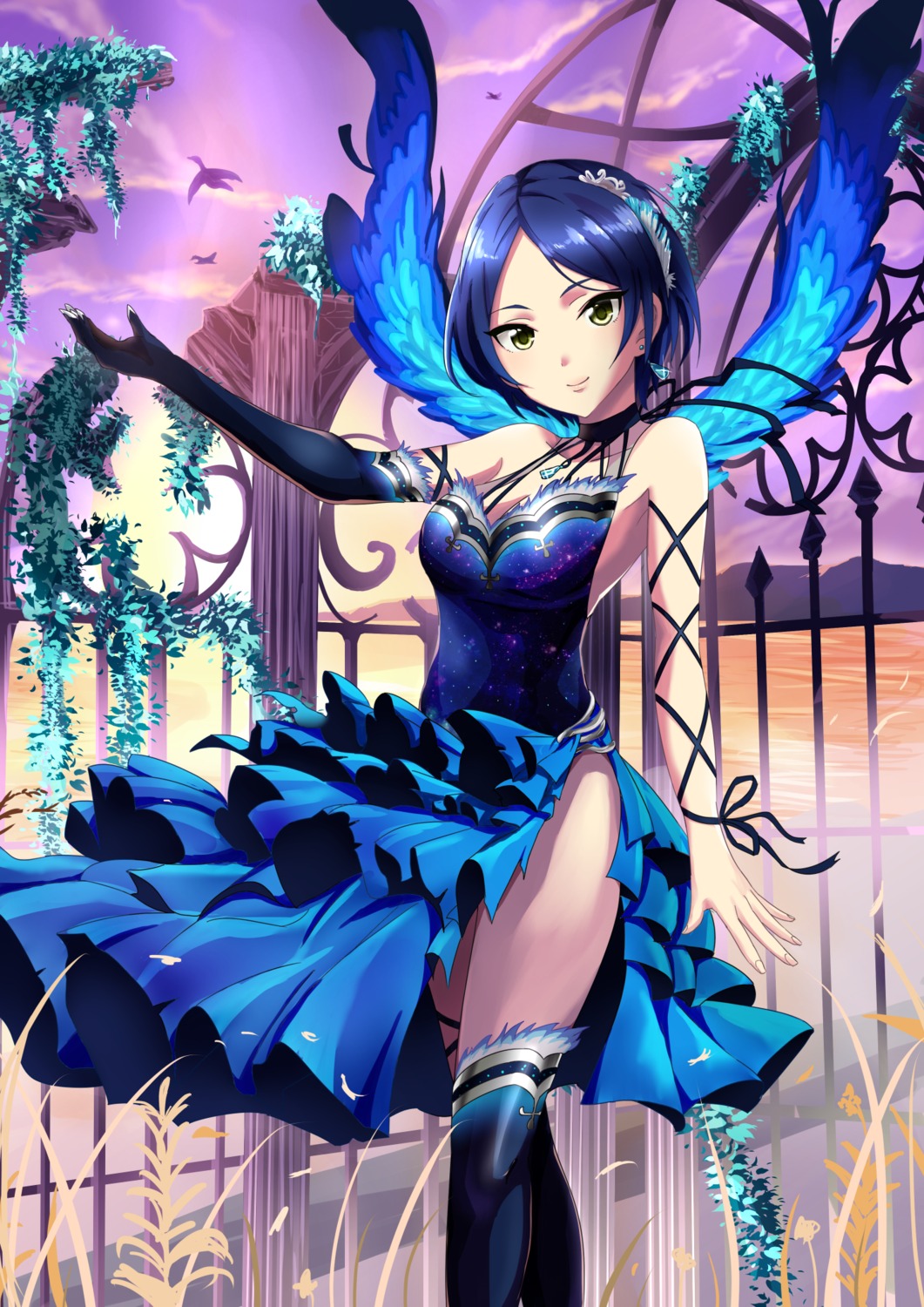 dress, hayami_kanade, keikesu, the_idolm@ster, the_idolm@ster_cinderella_girls, the_idolm@ster_cinderella_girls_starlight_stage, thighhighs, wings