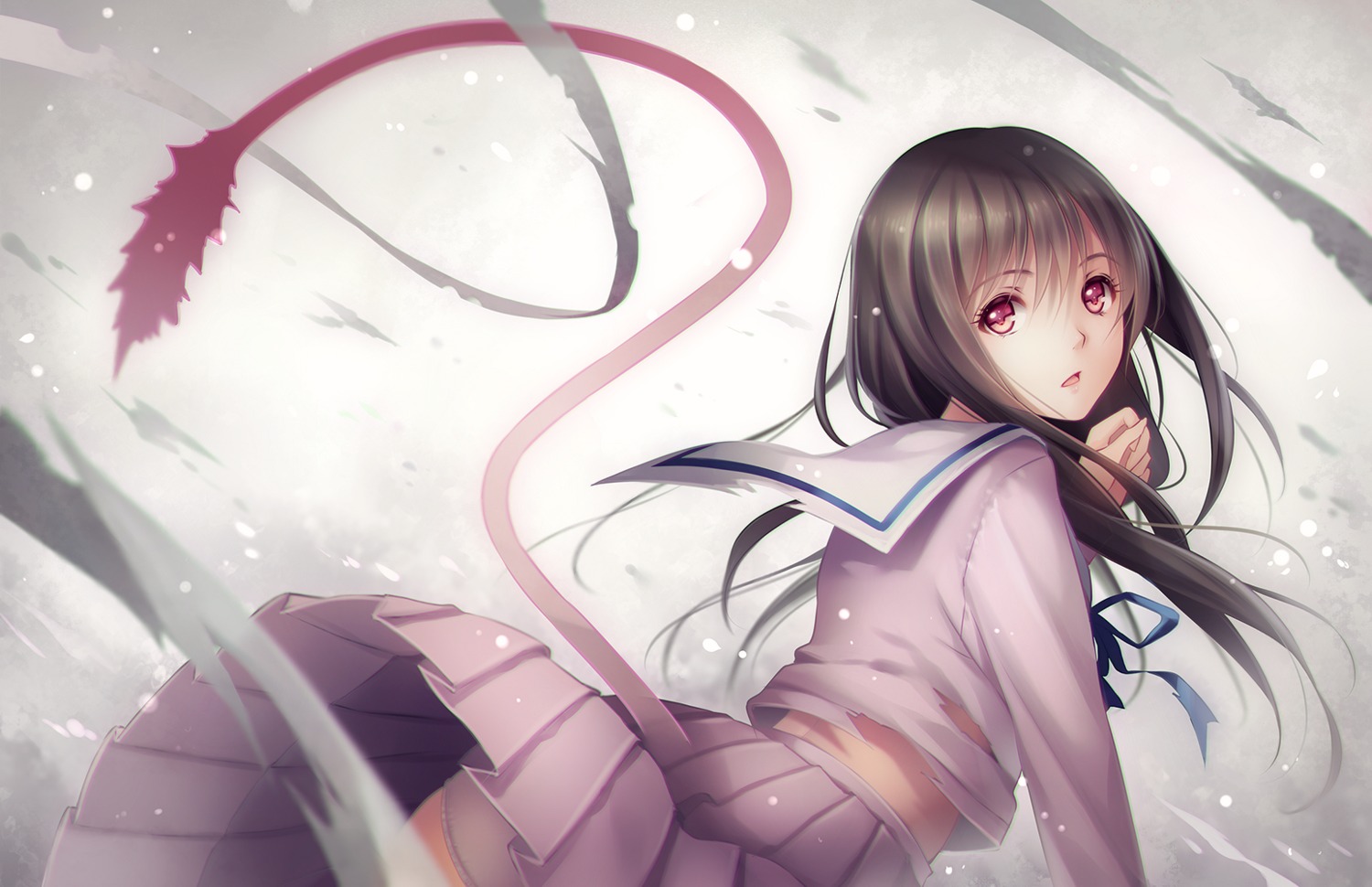 iki_hiyori, noragami, pantsu, seifuku, tail, tidsean, torn_clothes