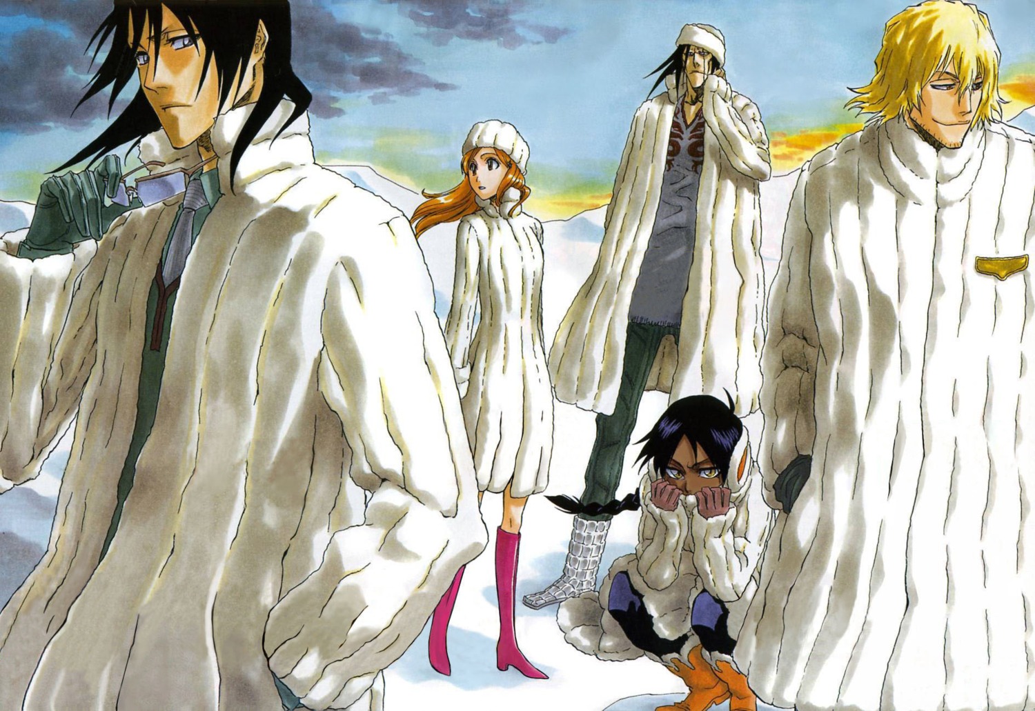 bleach, inoue_orihime, kubo_tite, kuchiki_byakuya, shihouin_yoruichi, urahara_kisuke, zaraki_kenpachi