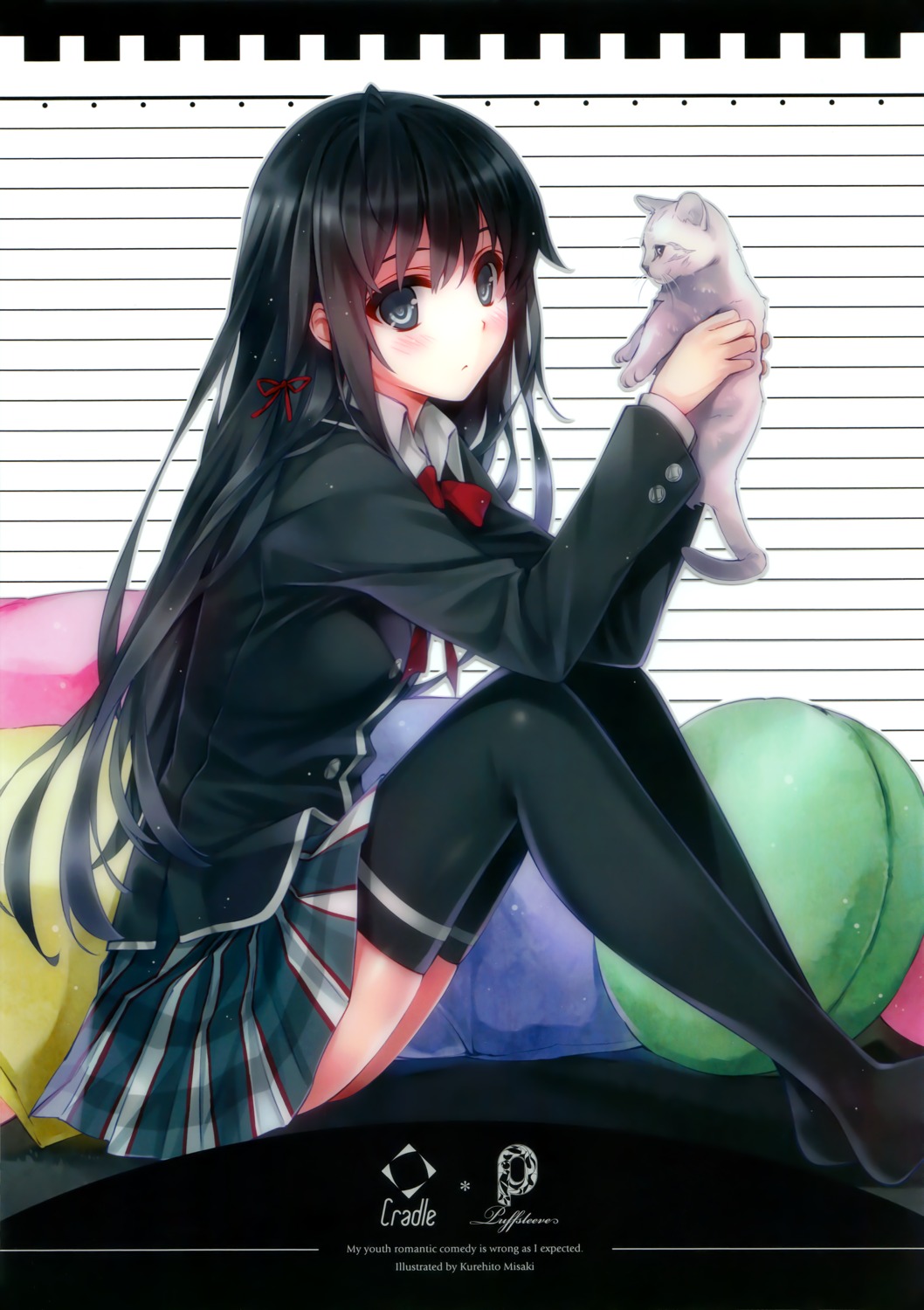 cradle, misaki_kurehito, neko, seifuku, thighhighs, yahari_ore_no_seishun_lovecome_wa_machigatteiru., yukinoshita_yukino